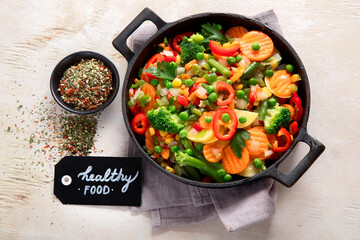 Healthy food cooking.Colorful vegetables on light background.