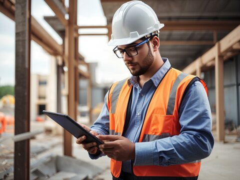portrait of a engineer worker with a tablet