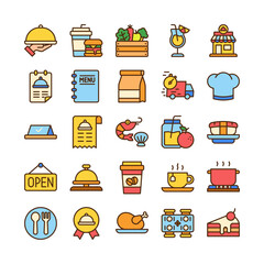 Food and restaurant icon set in flat style design