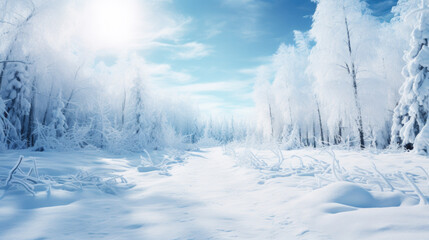 Fototapeta na wymiar a fairytale winter landscape with lots of fresh snow and a blue sky