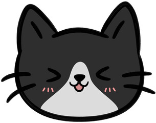 Smiling black cat face flat style cartoon element illustration