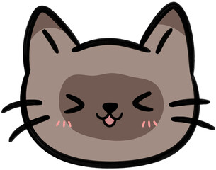 Smiling brown siamese cat face flat style cartoon element illustration