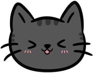 Smiling black tabby cat face flat style cartoon element illustration
