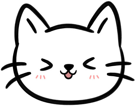 Smiling white cat face flat style cartoon element illustration