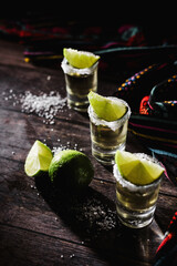 Mexican Tequila Shots with Lime and Salt in Mexico, drinks and beverage