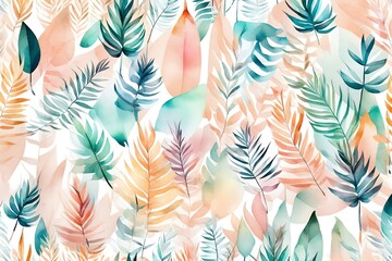 Fototapeta na wymiar pastel tropical leaves Luxury wallpaper done in watercolor style painting