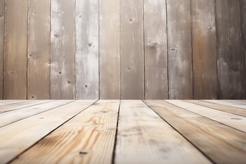 An empty wooden table against a wooden wall background, perfect setting for presenting or displaying products. Made with generative AI technology
