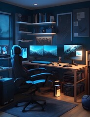 Cozy gaming setup for a boy
