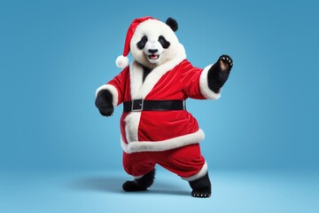 Santa panda on blue background