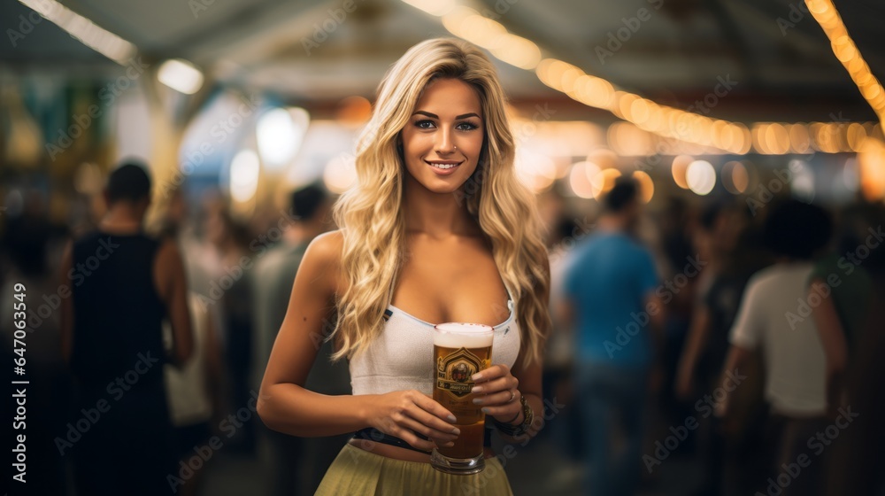 Wall mural Bavarian Elegance: Celebrating Oktoberfest with Beer and Beauty