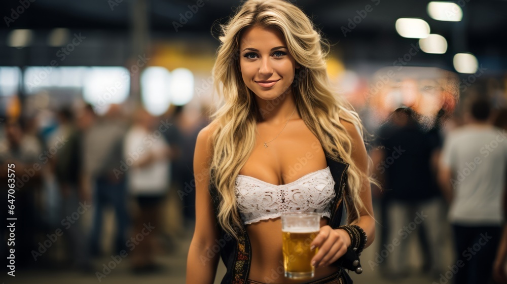 Wall mural Elegance and Brews: Beauty at Oktoberfest with a Glass of Beer