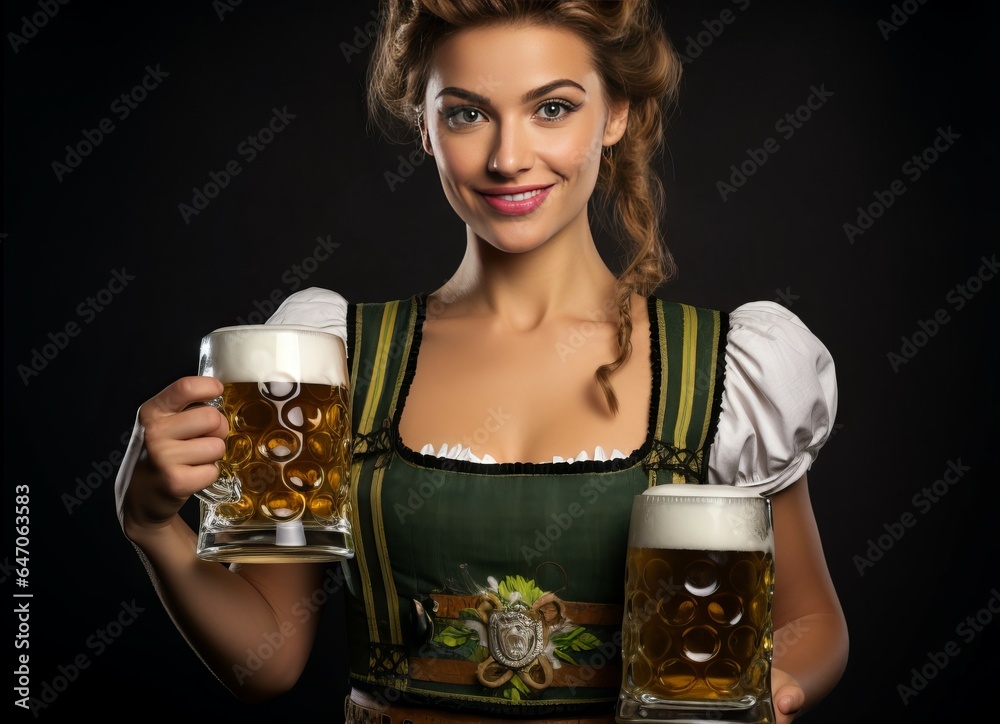 Wall mural Bavarian Elegance: Celebrating Oktoberfest with Beer and Beauty