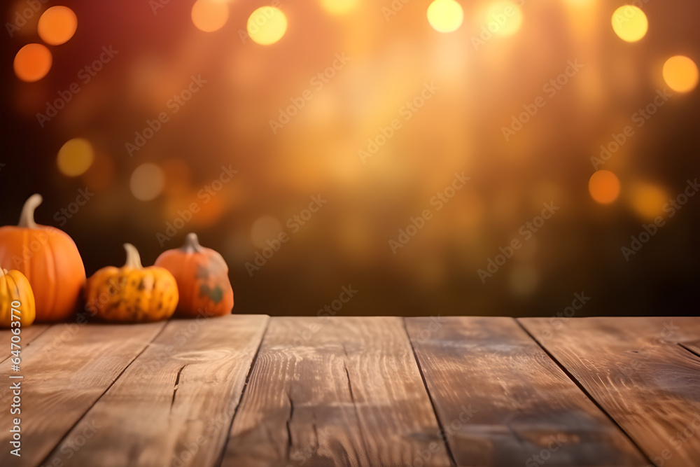 Wall mural halloween background concept. wood table with pumkin. generative ai