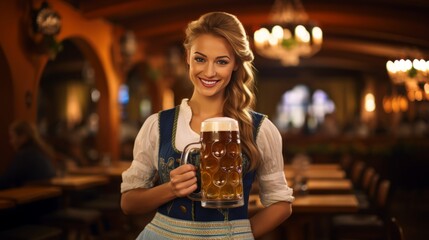 Serving Smiles: A Waitress's Grace with Beer at Oktoberfest