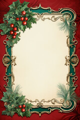christmas frame with holly and berries