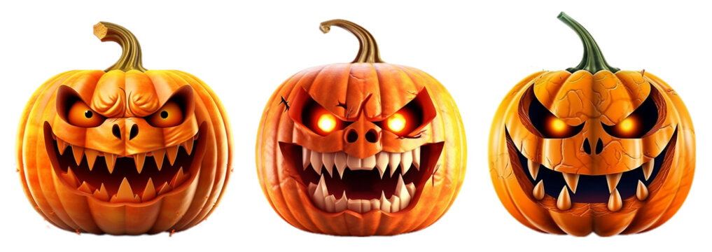 collection of halloween pumpkin elements, isolated on white background, generative ai