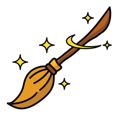 Witch's broom Vector illustration. Witchcraft attribute concept. Halloween decorative element.