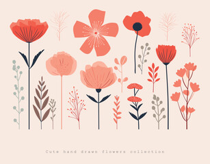 Collection of hand-drawn cute flower illustrations