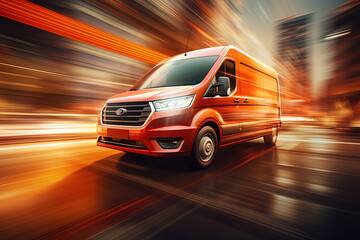 Fototapeta na wymiar Delivery van on abstract fast motion blur background.
