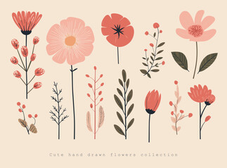 Collection of hand-drawn cute flower illustrations