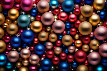 Fototapeta na wymiar A collage of round Christmas bulbs or balls of various colors.