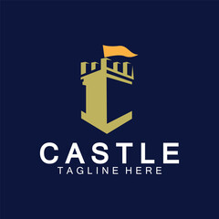 Letter c castle logo icon design template