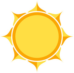 Sun logos of sunrise, sunset with sunbursts. Cute drawing of sunshine for kids. Happy spring and summer morning