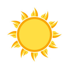 Sun logos of sunrise, sunset with sunbursts. Cute drawing of sunshine for kids. Happy spring and summer morning