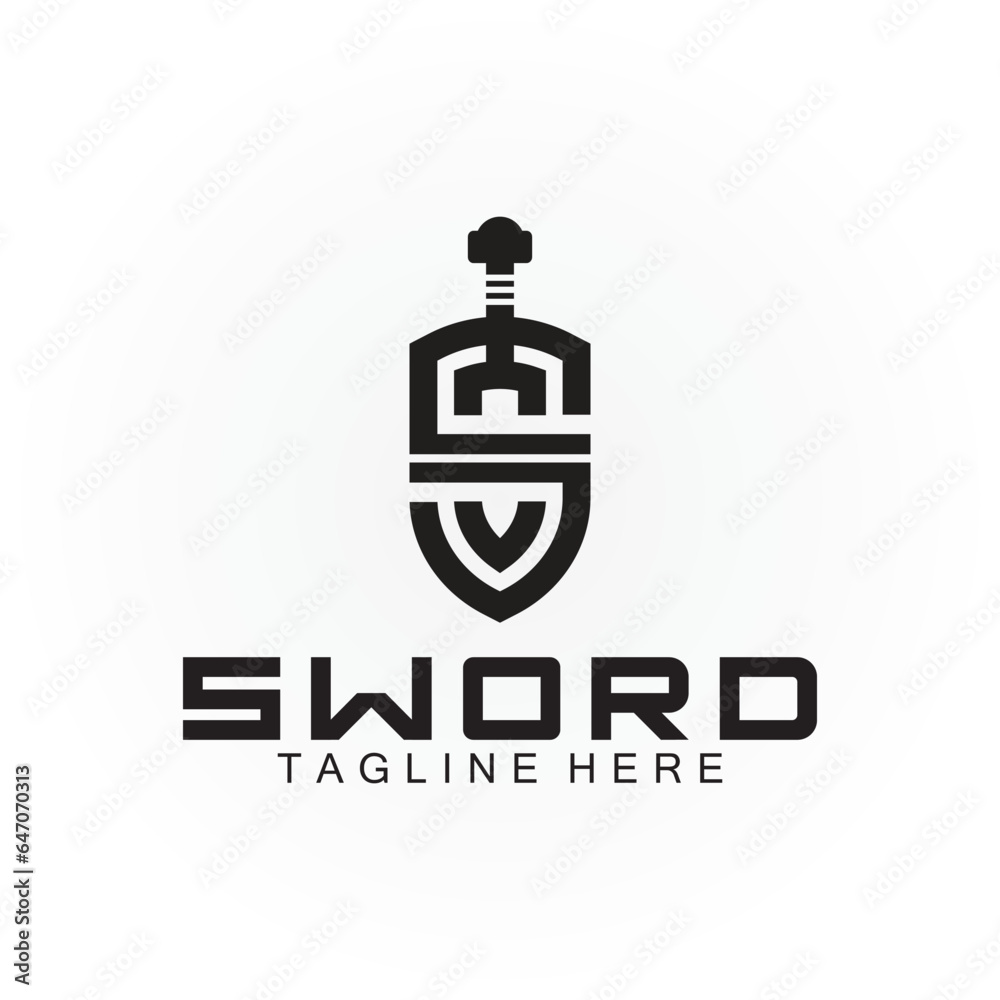 Sticker letter s sword and shield logo design