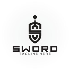 Letter S sword and shield logo design