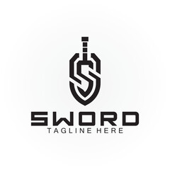 Letter S sword and shield logo design
