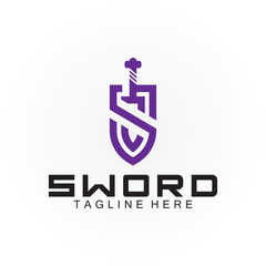 Obraz premium Letter S sword and shield logo design