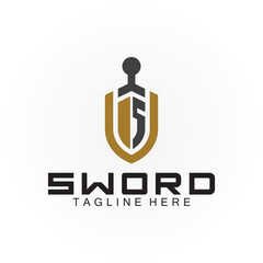 Letter S sword and shield logo design