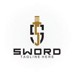 Letter S sword and shield logo design