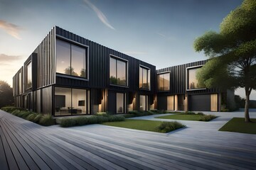 Obraz premium modern house in the evening-generated by AI