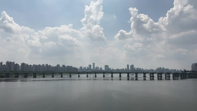 Han river view from subway train in Seoul