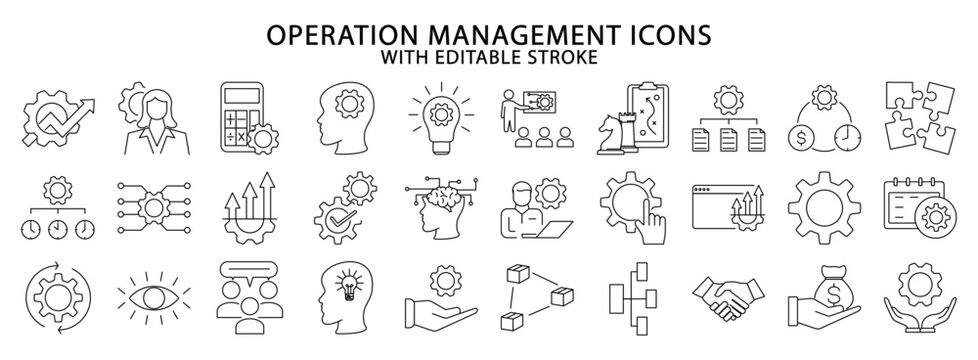 Operation Management icons. Set icon about operation management. Operation management line icons. Vector illustration. Editable stroke. © I D-Vect ID