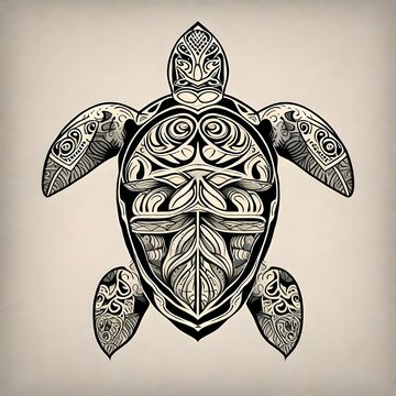 a minimalistic style turtle, tattoo  drawing, with intricate patterns and solid black lines