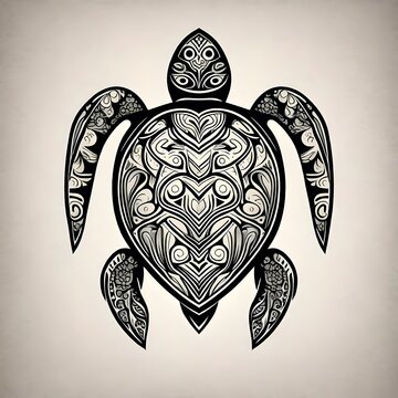 a minimalistic style turtle, tattoo  drawing, with intricate patterns and solid black lines