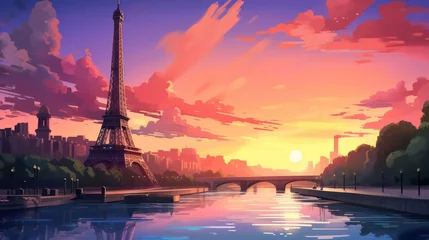 Foto op Canvas Eiffel Tower Poster in Sunrise View generative ai © Leaf