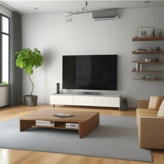 TV cabinet display with modern room white flooring minimalist.,,,,,,
