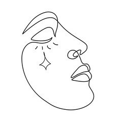 One line drawing moon face. Sleep time. Abstract sleeping face vector line illustration - 647074769