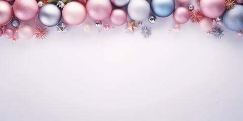 pink christmas background, flat lay style, pastel