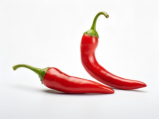 Two Vibrant Red Chili Peppers on White Background