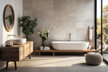 modern minimalist scandinavian bathroom with light natural materials