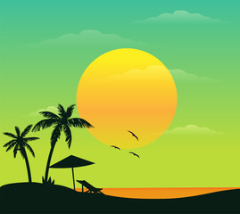 Fototapeta na wymiar beautiful beach palm tree sunset sea view vector