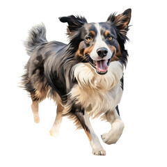 Running Border Collie dog watercolor clipart on transparent background. Generative AI illustration