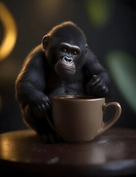 gorilla and the coffee cup
