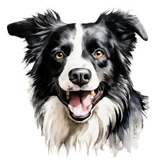 Border Collie dog portrait watercolor clipart on transparent background. Generative AI illustration