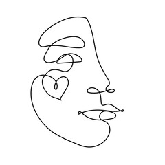 One line drawing the abstract face. surreal portrait in love linear style. Minimalistic modern art - 647076736